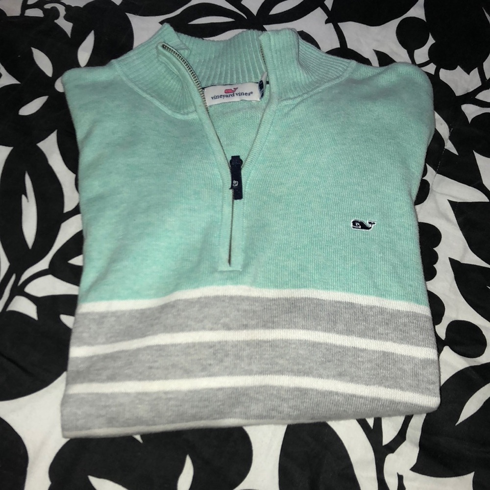 Vineyard Vines 1/4 Zip Sweater-Teal and Gray